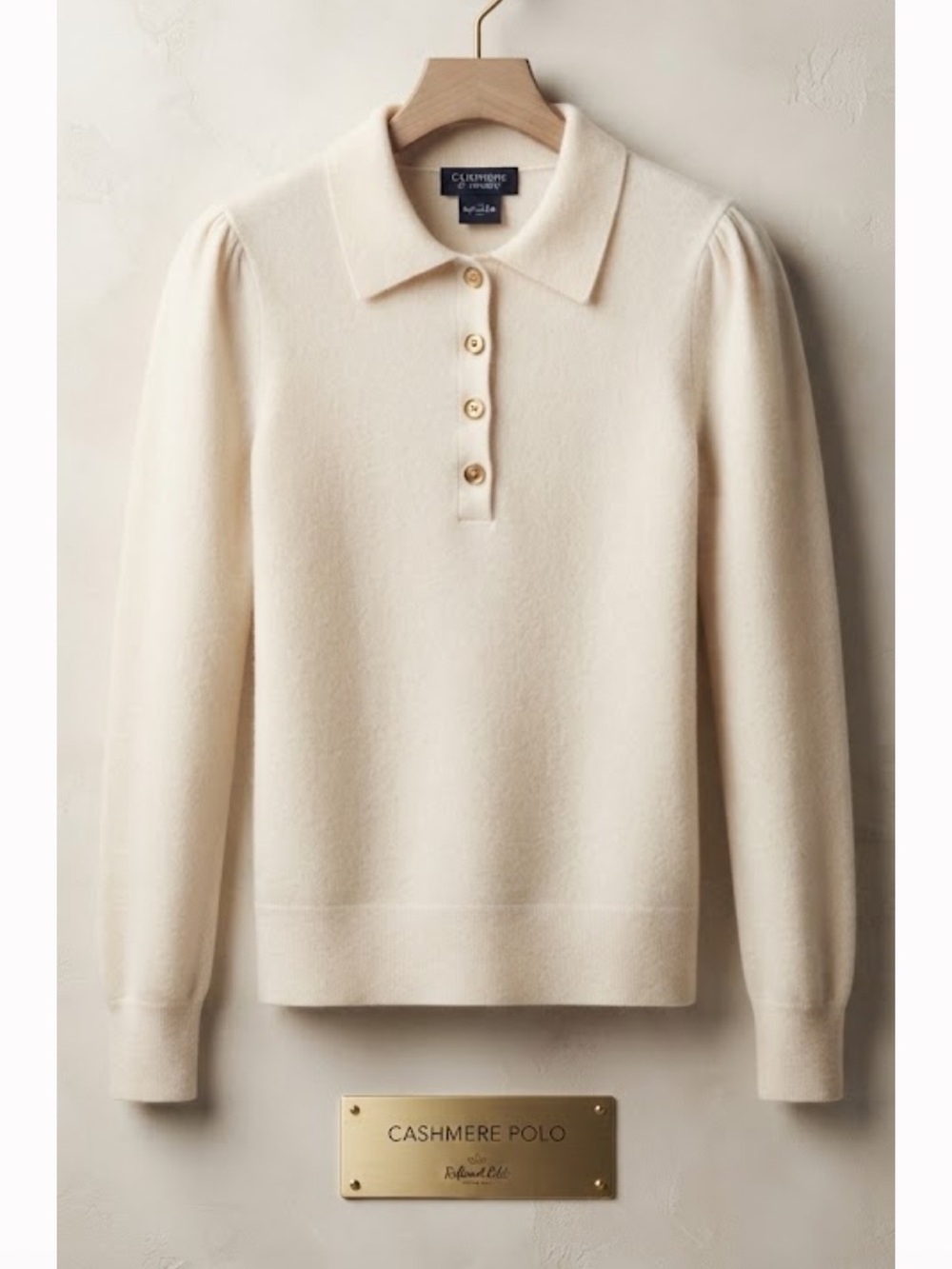 C by Bloomingdale's Cream Cashmere Long-Sleeve Polo Sweater sz XS 2 PLY Knit